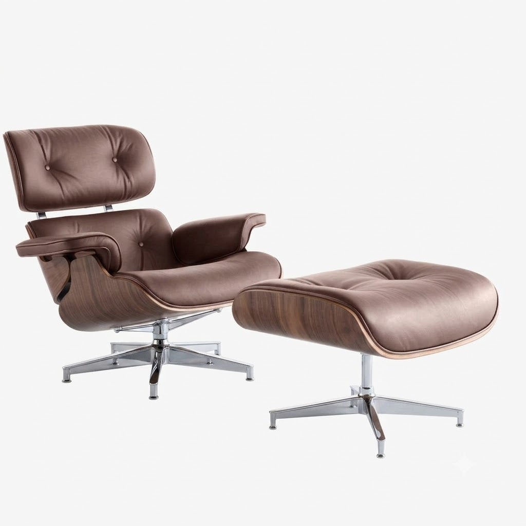 Poltrona Lounge Charles Eames com Pufe - Pau-rosa e Castanho-claro