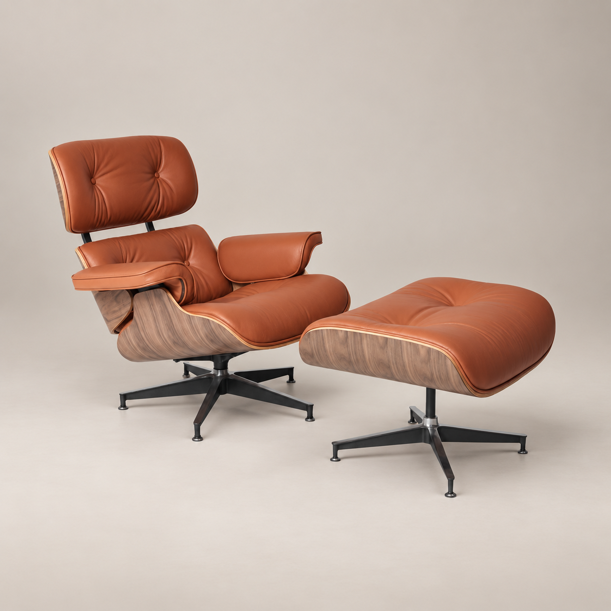 Eames Lounge Chair avec Ottoman - Bois de Noyer & Marron Tan
