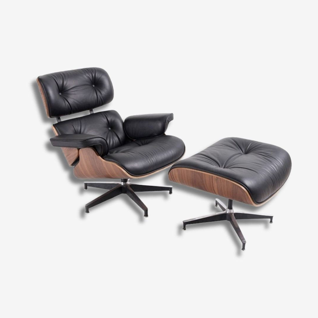 Eames Lounge Chair with Ottoman - Walnut Wood & Tan Brown