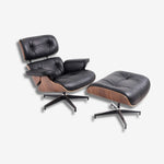 Eames Mid-Century Lounge Chair & Ottoman – Walnut Wood & Black Leather