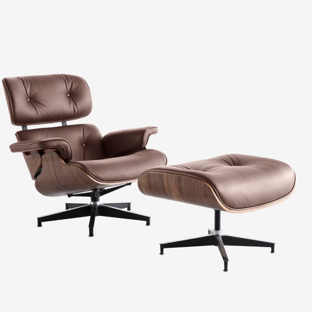 Eames Lounge Chair with Ottoman - Walnut Wood & Tan Brown