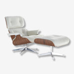 Eames Style Lounge Chair & Ottoman – Rosewood & White Leather