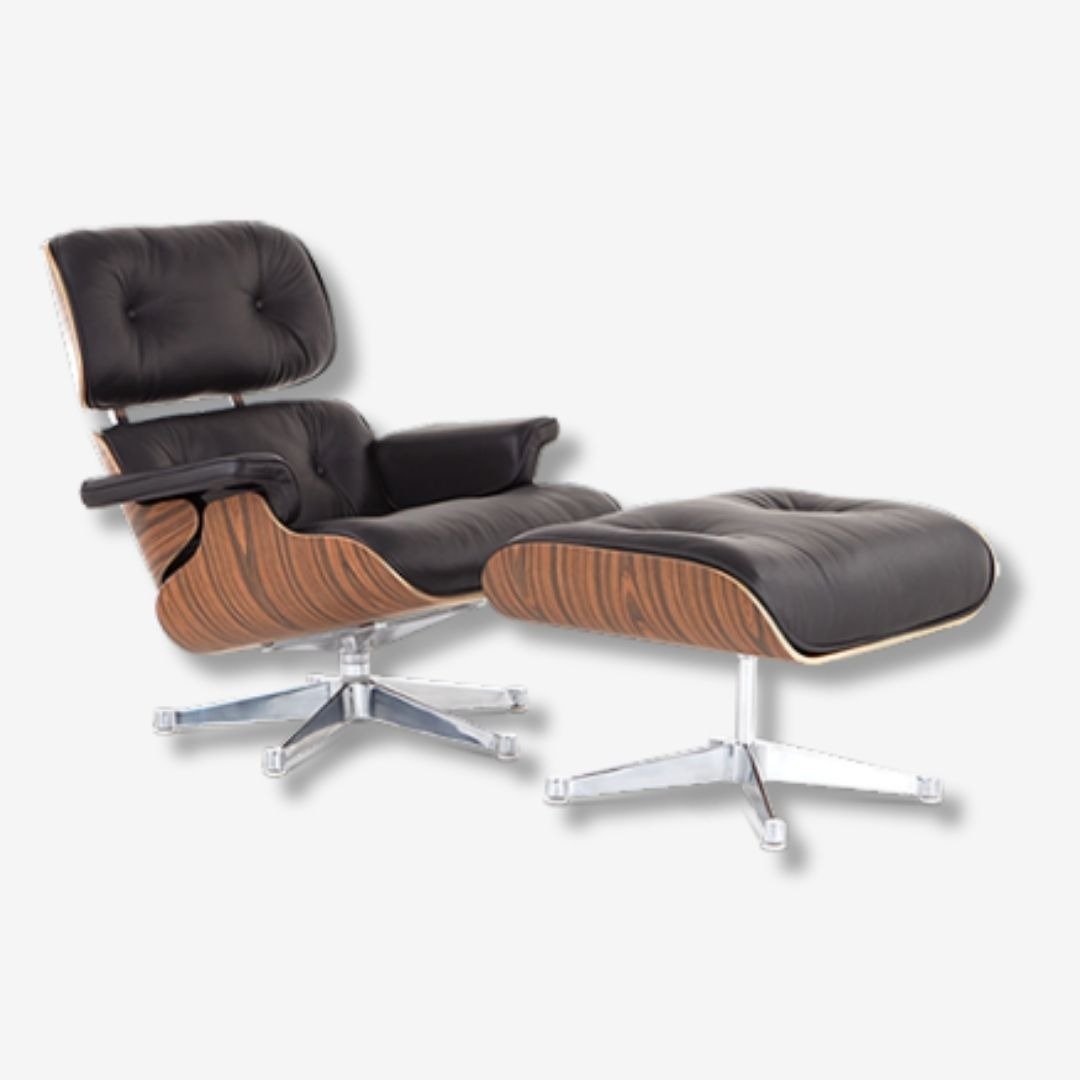 Eames Style Lounge Chair & Ottoman – Rosewood & White Leather
