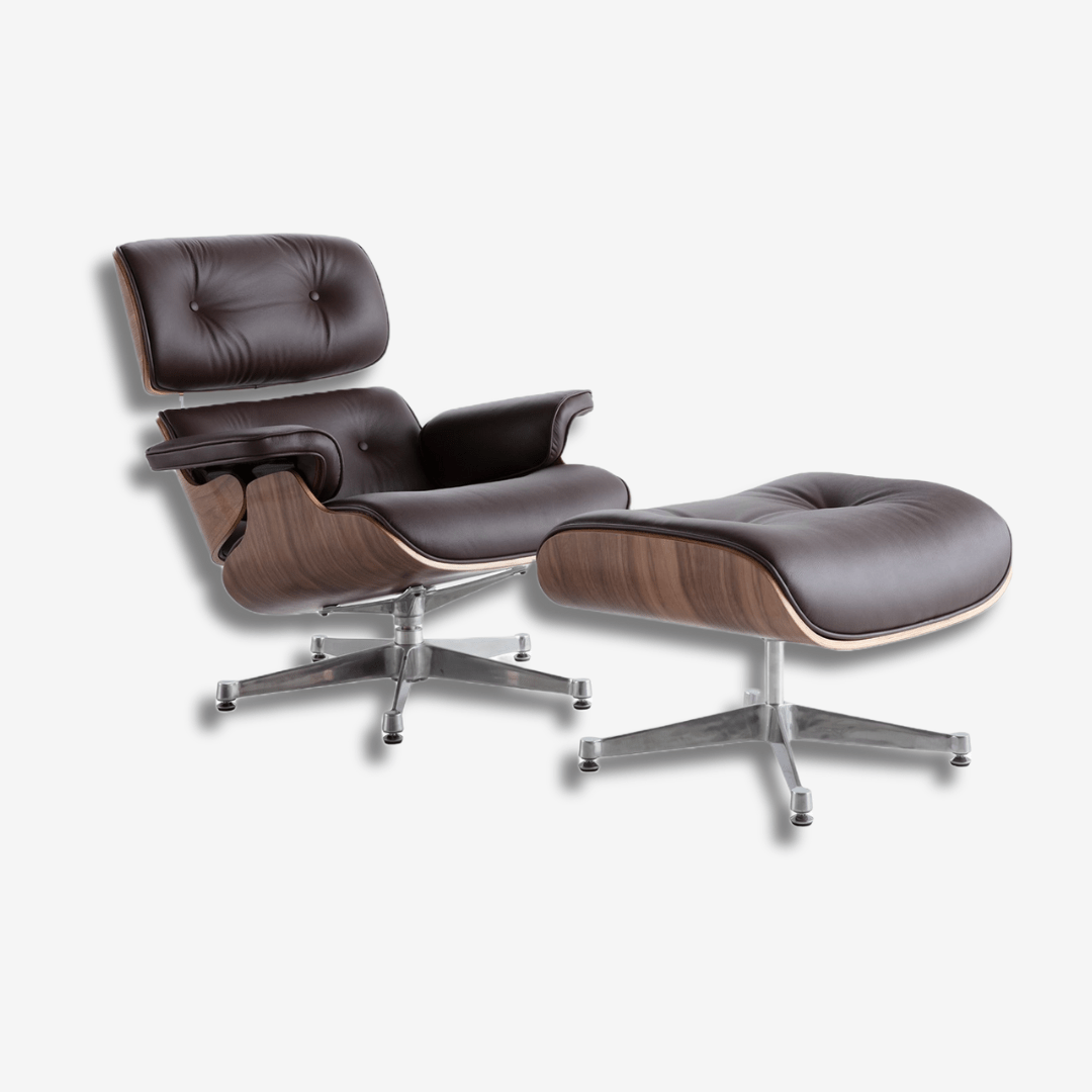 Eames Lounge Chair with Ottoman - Walnut Wood & Tan Brown