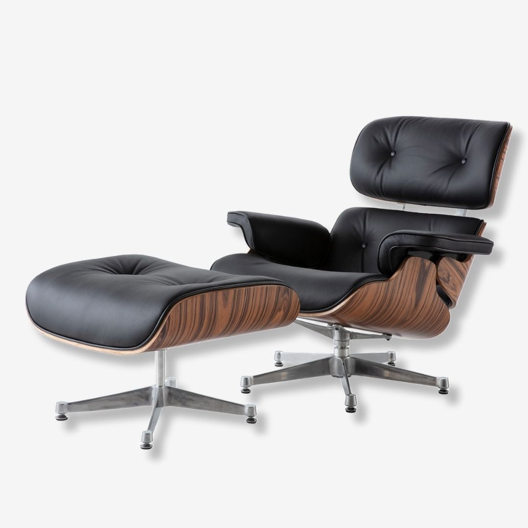 Poltrona Lounge Charles Eames com Pufe - Pau-rosa e Castanho-claro