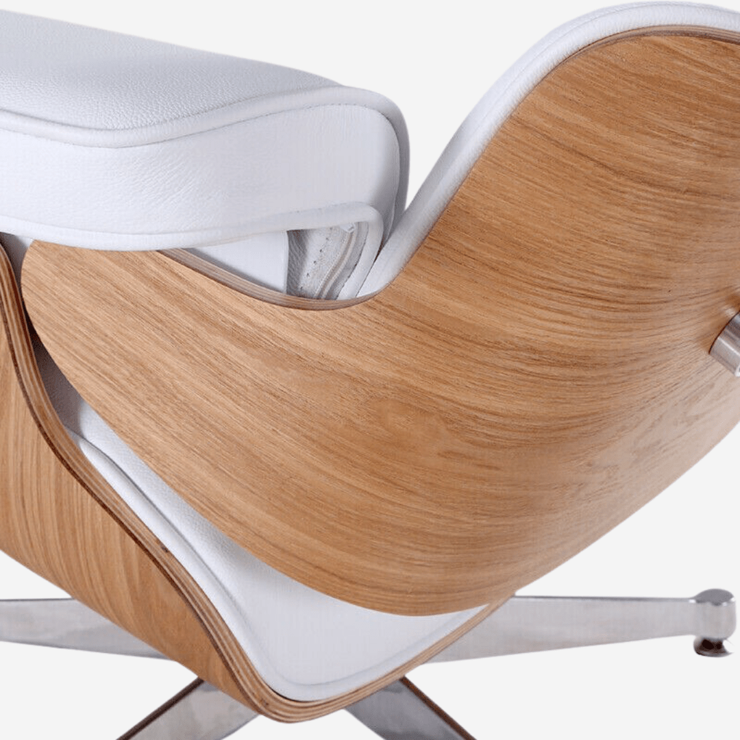 Charles Eames Inspired Lounge Chair & Ottoman - Ash Wood | White Leather