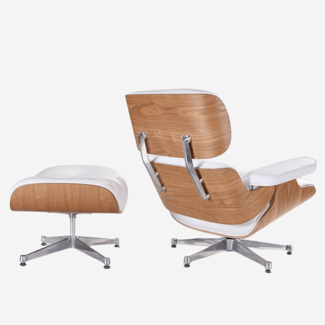 Charles Eames Inspired Lounge Chair & Ottoman - Ash Wood | White Leather