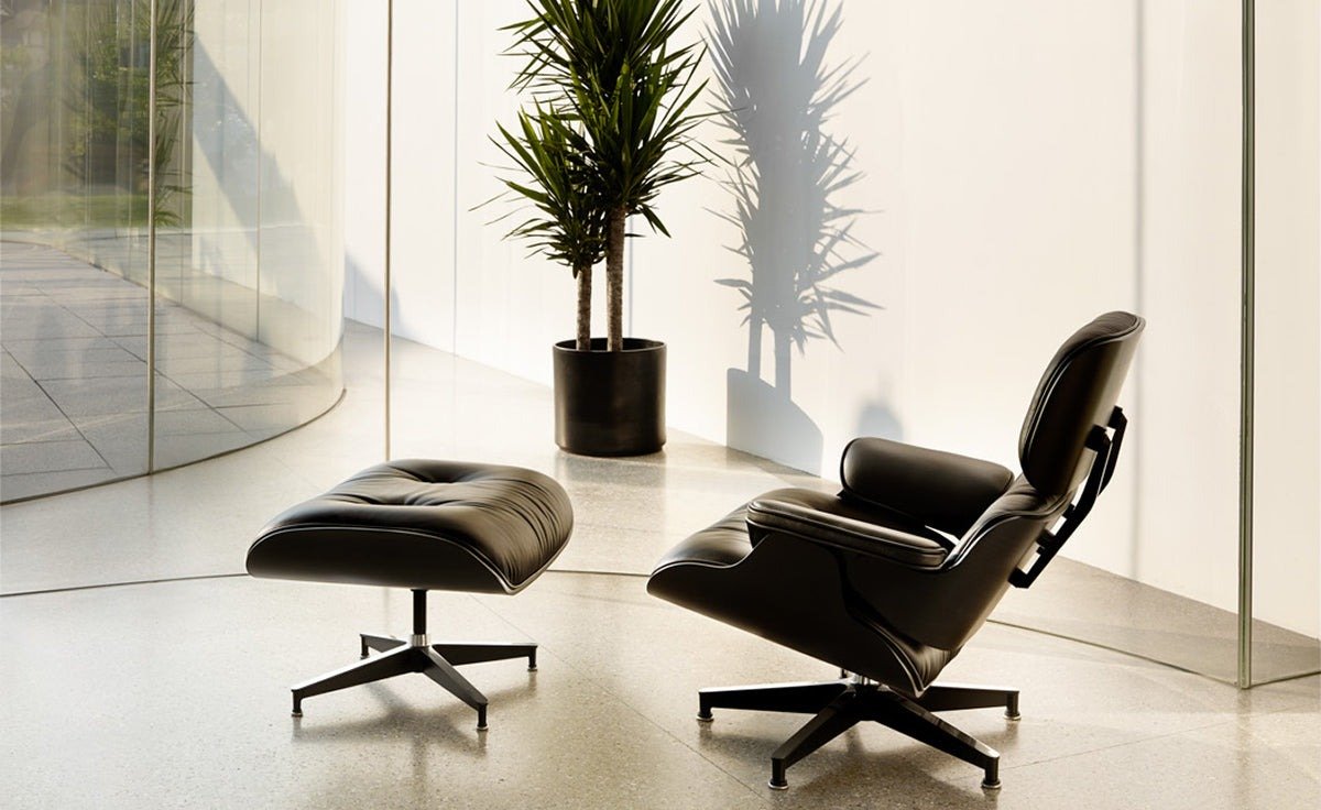Eames All Black Lounge Chair & Ottoman Ebony Ash Wood Black Leather