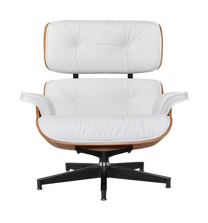 Eames Style Lounge Chair & Ottoman – Rosewood & White Leather