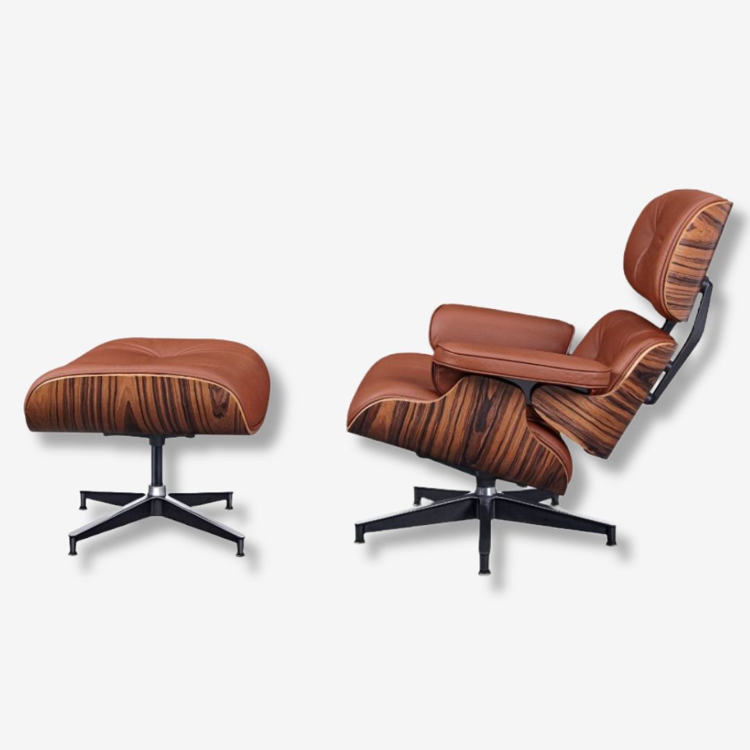 Eames Style Lounge Chair & Ottoman – Rosewood & Brown Leather