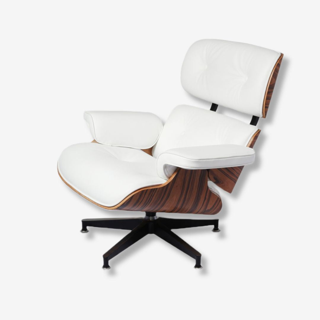 Eames Style Lounge Chair & Ottoman – Rosewood & white Leather