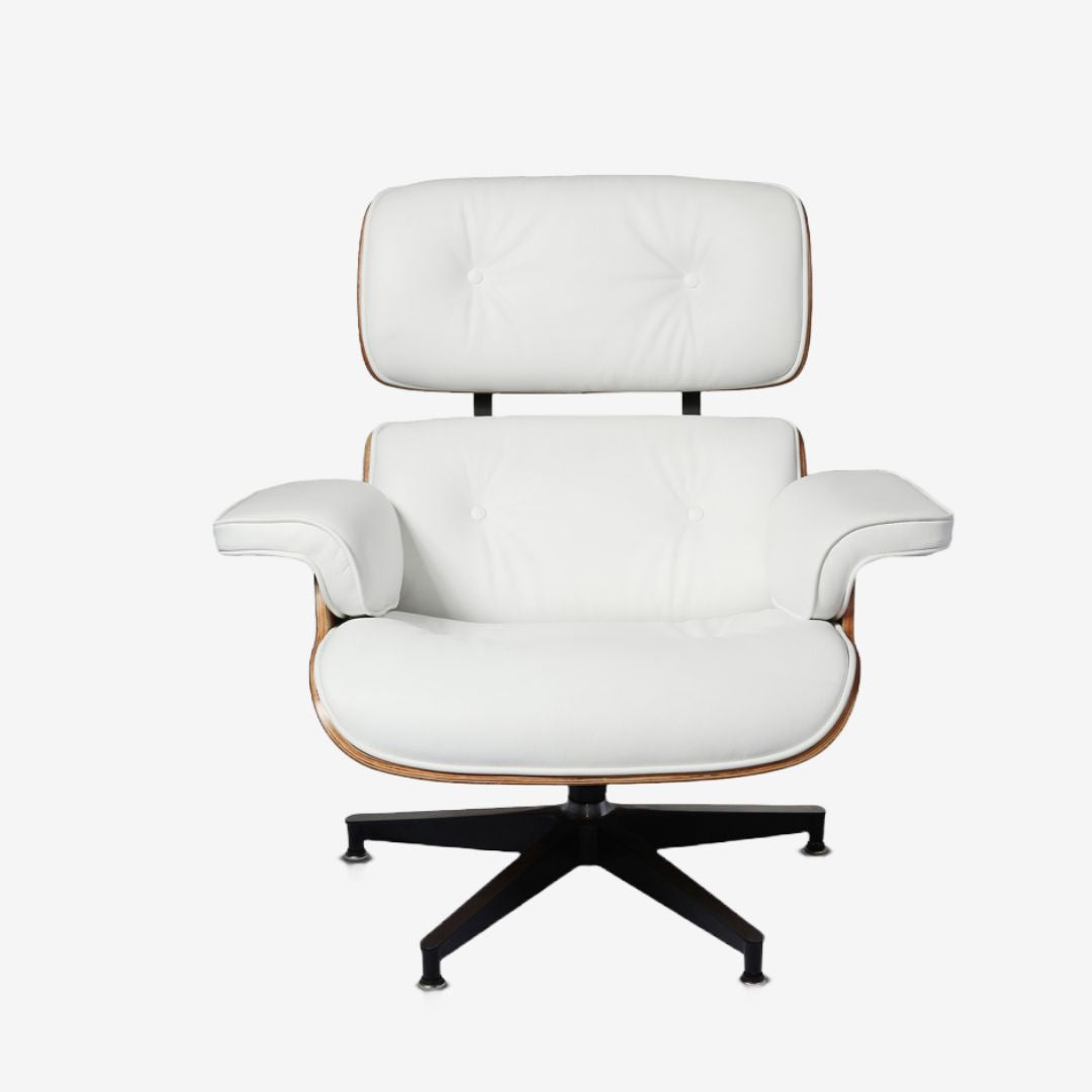 Eames Style Lounge Chair & Ottoman – Rosewood & white Leather