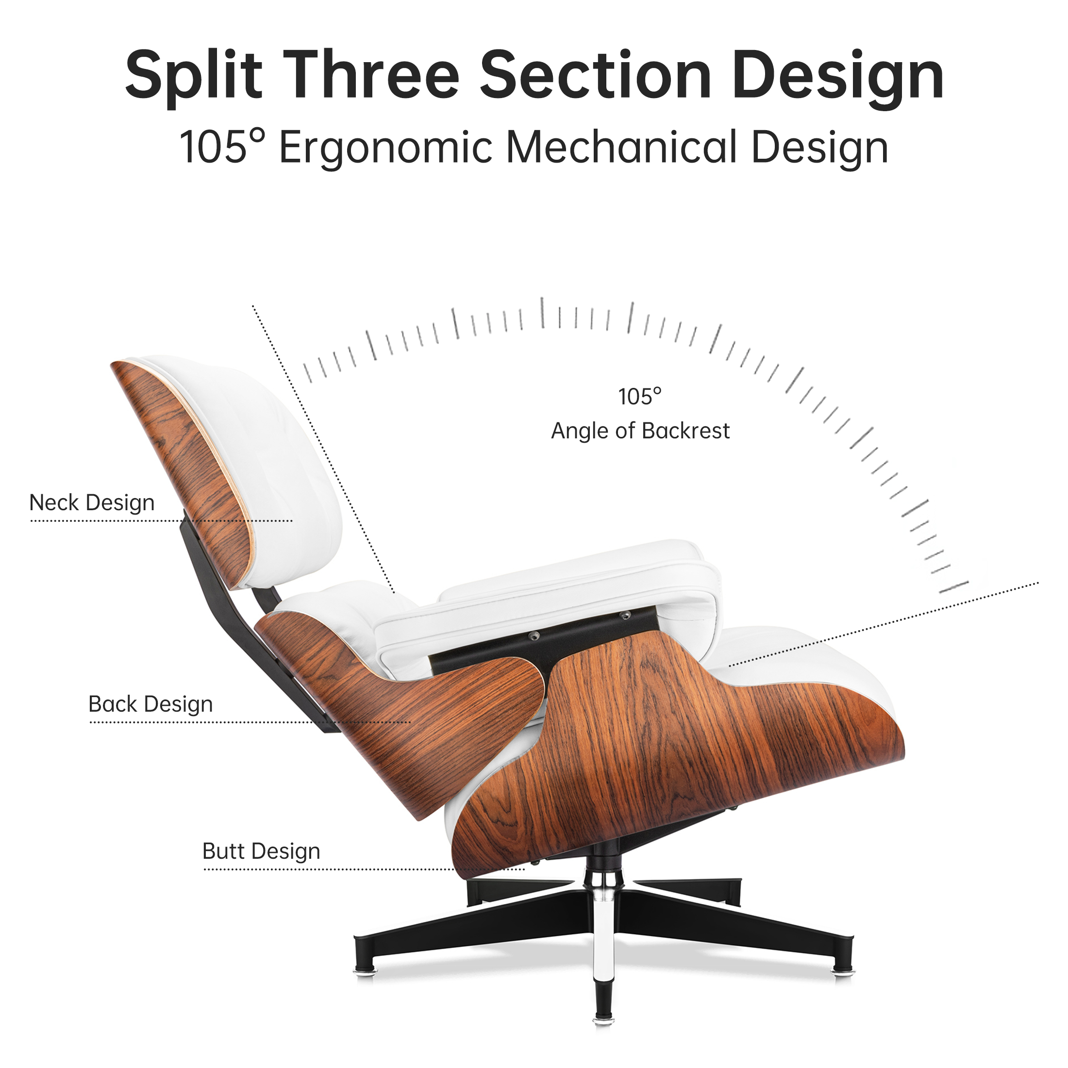 Eames Lounge Chair Replica: Rosewood & White