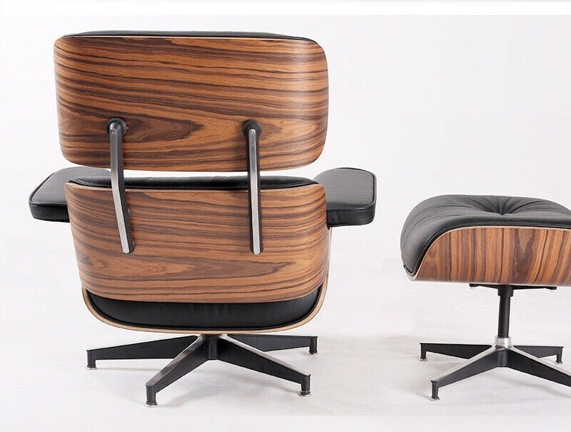 Eames Style Lounge Chair & Ottoman – Rosewood & Black Leather