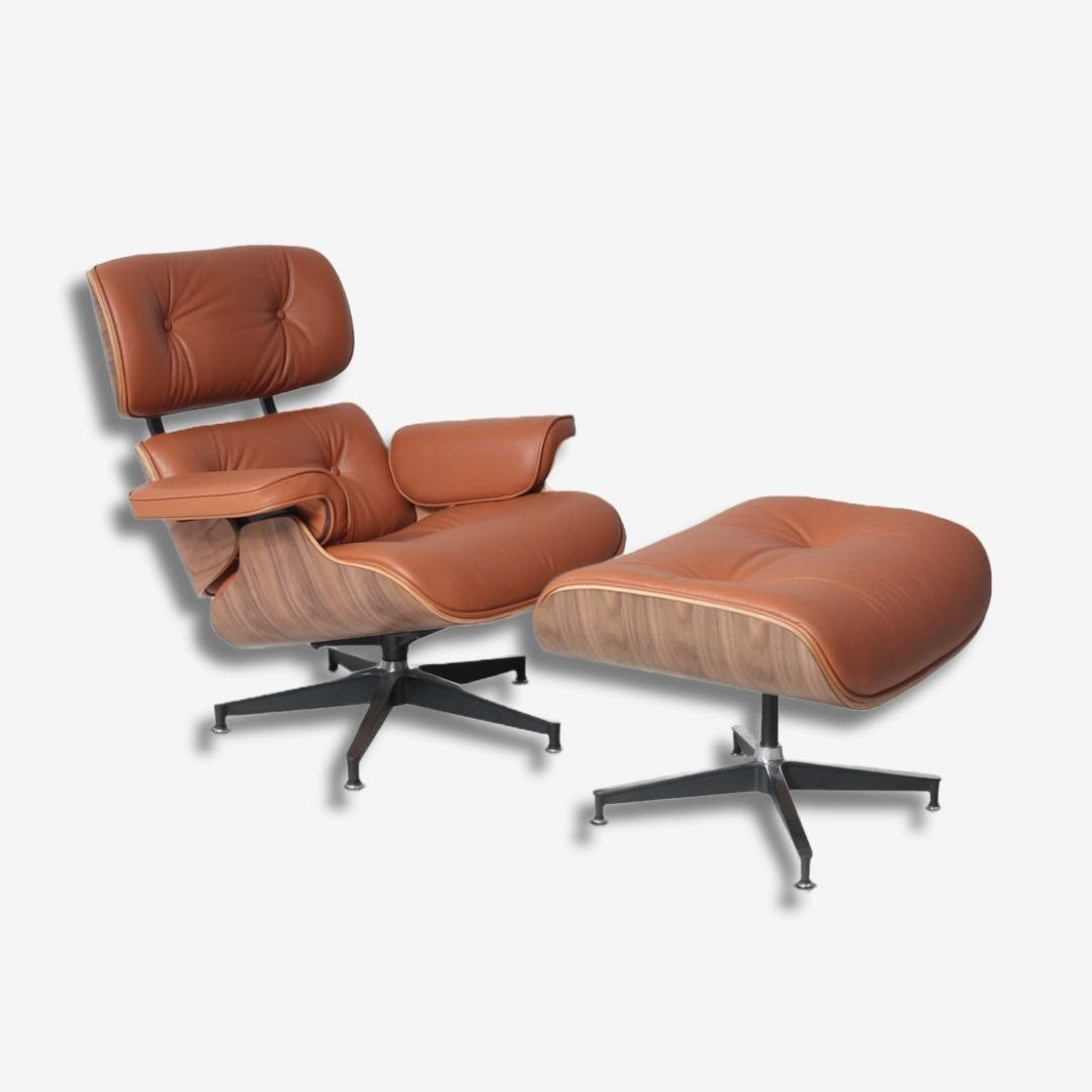 Eames Mid-Century Lounge Chair & Ottoman – Walnut Wood & Brown Leather