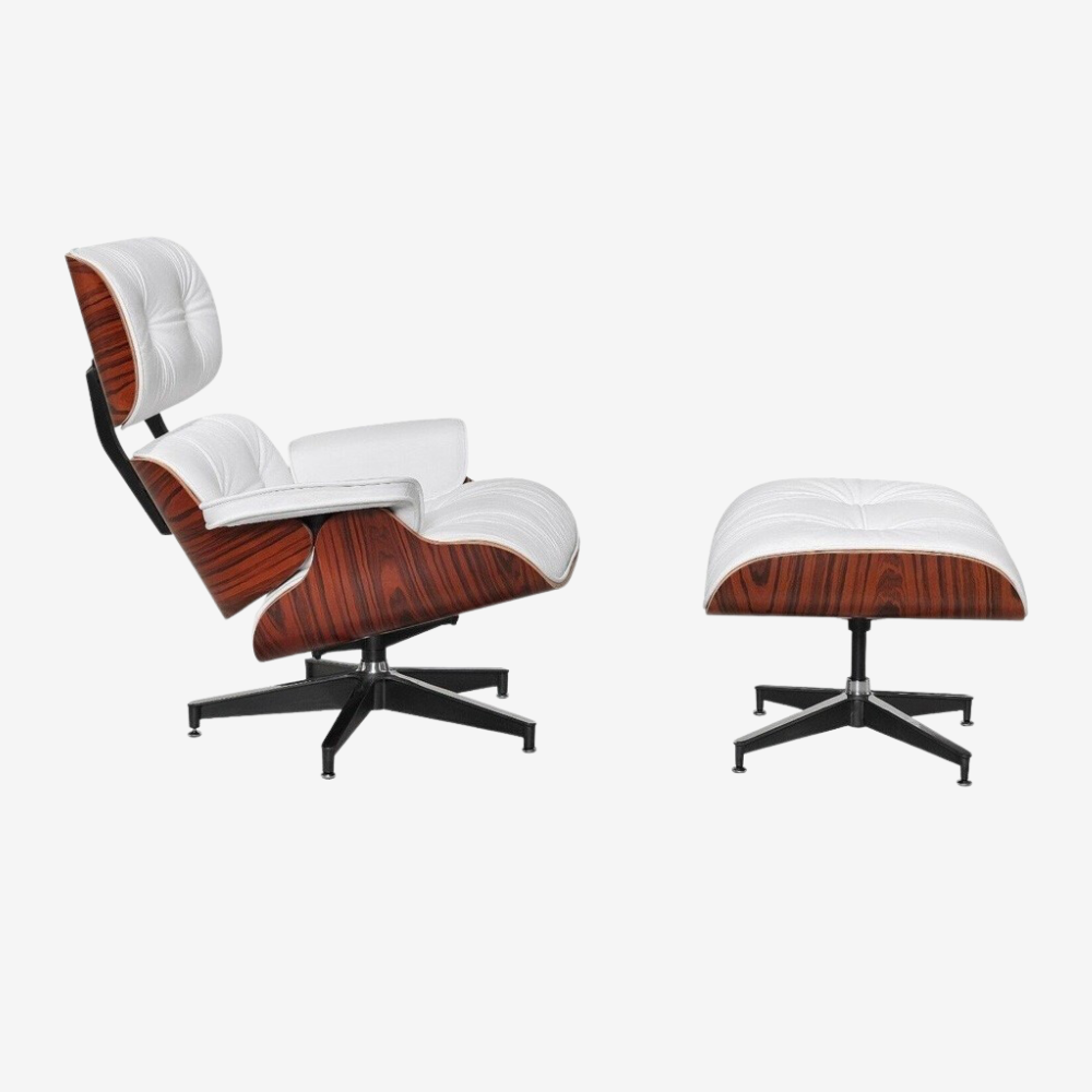 Eames Style Lounge Chair & Ottoman – Rosewood & white Leather