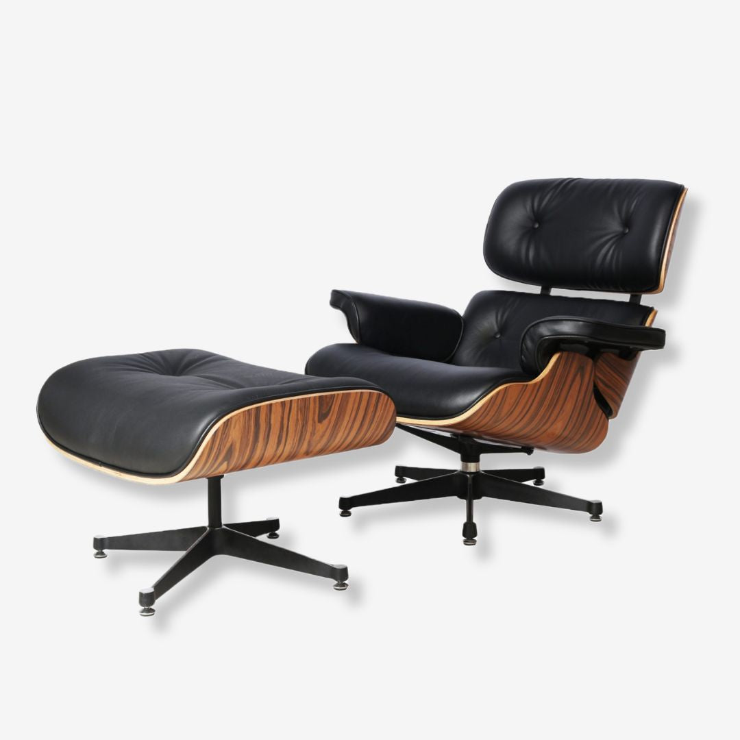 Eames Style Lounge Chair & Ottoman – Rosewood & Black Leather