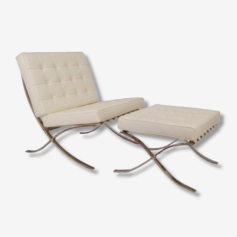 Mies Barcelona Chair with Footrest - Elegant Cream Leather