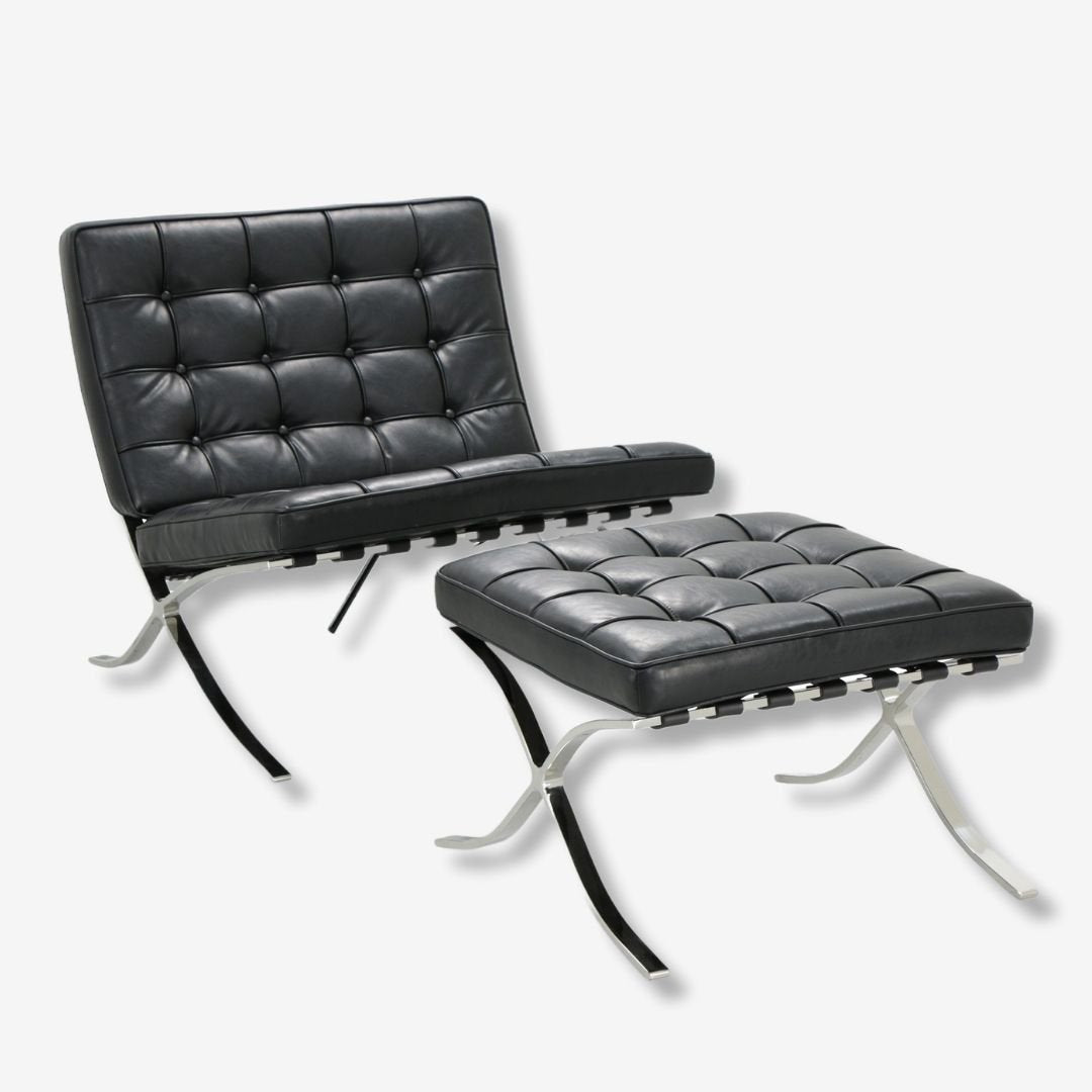Mies Barcelona Pavilion Chair with Footrest Black