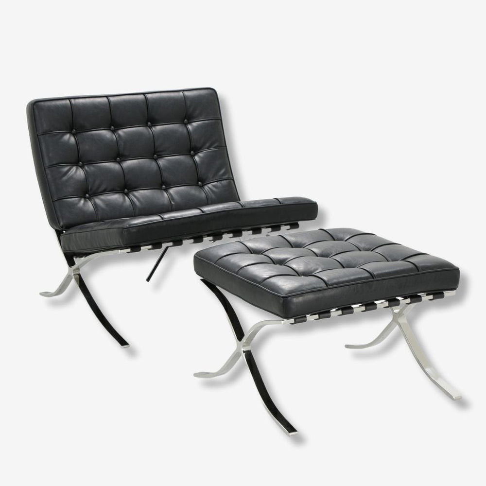Mies Barcelona Pavilion Chair with Footrest Black