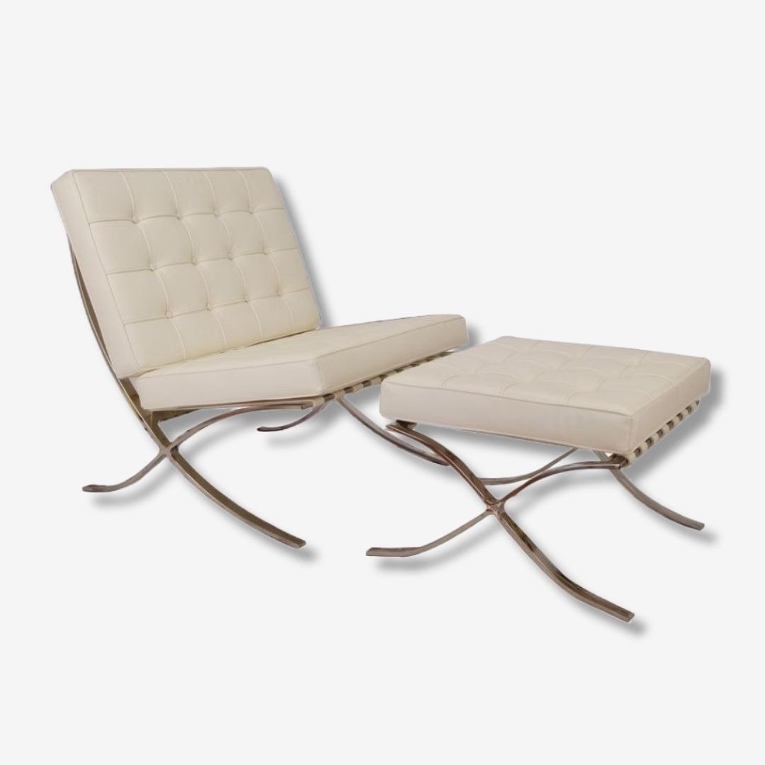 Mies Barcelona Pavilion Chair with Footrest | Cream