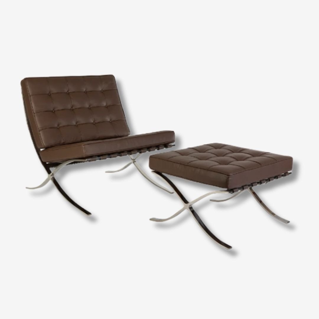 Mies Barcelona Pavilion Chair with Footrest Dark Brown