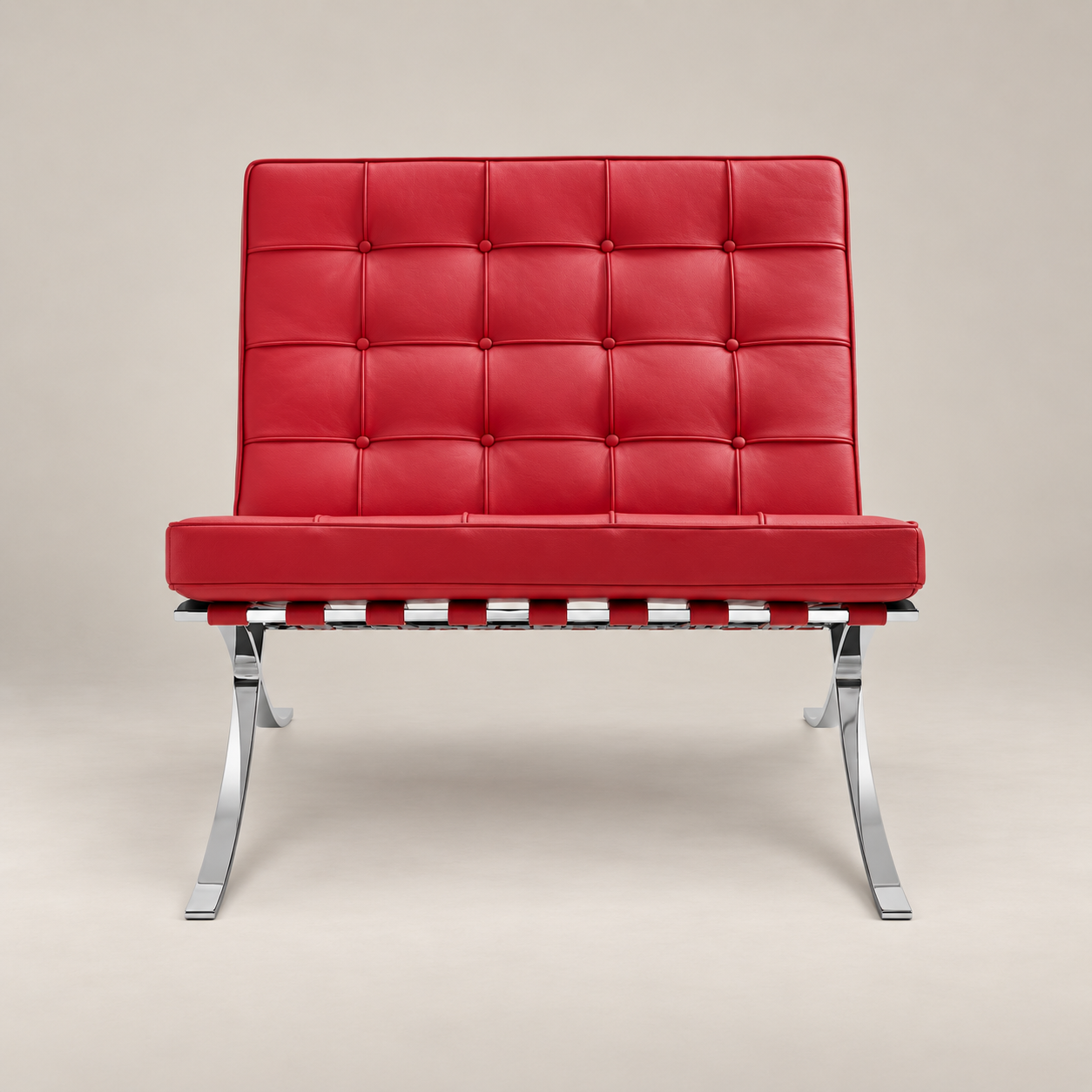 Mies Chaise Barcelona avec repose-pieds - Cuir rouge éclatant