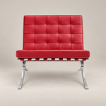 Mies Chaise Barcelona avec repose-pieds - Cuir rouge éclatant