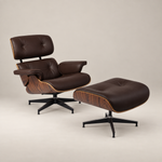 Eames Style Lounge Chair & Ottoman - Palissandre & Cuir Marron Foncé