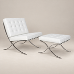 Mies Chaise Barcelona avec repose-pieds - Cuir blanc élégant