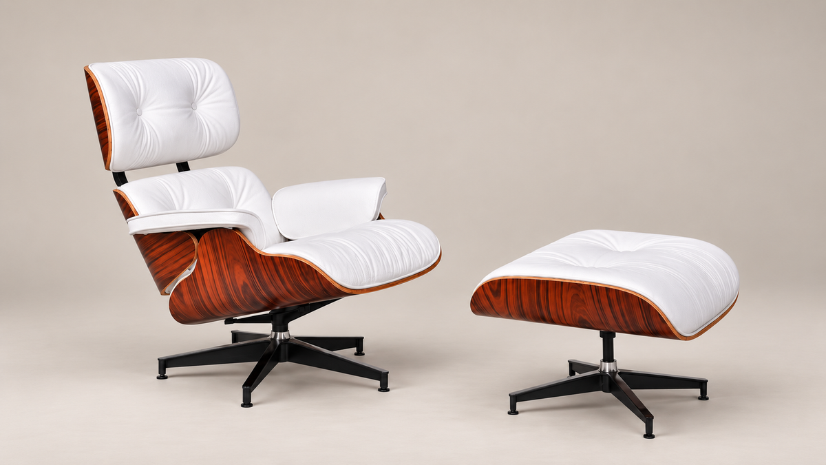 Buy Eames Style Lounge Chair & Ottoman – Rosewood & White Leather