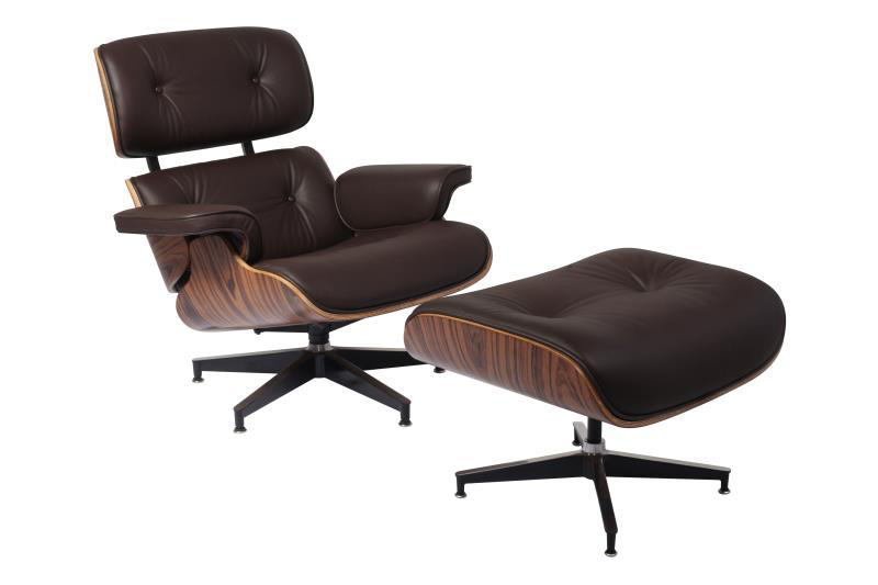 Eames Style Lounge Chair & Ottoman - Rosewood & Dark Brown Leather