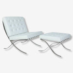 Mies Barcelona stoel met voetenbank - elegant wit leer