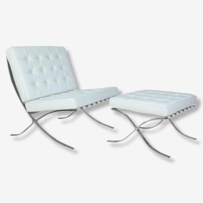 Mies Barcelona stoel met voetenbank - elegant wit leer