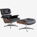 Eames Mid-Century Lounge Chair & Ottoman – Walnut Wood & Black Leather