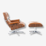 Sillón lounge estilo Eames con otomana – palisandro y cuero blanco