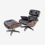 Eames Mid-Century Lounge Chair & Ottoman – Walnut Wood & Black Leather