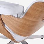 Charles Eames Inspired Lounge Chair & Ottoman - Ash Wood | White Leather
