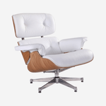 Charles Eames Inspired Lounge Chair & Ottoman - Ash Wood | White Leather