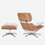 Charles Eames Inspired Lounge Chair & Ottoman - Ash Wood | White Leather