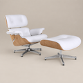 Charles Eames inspirierter Lounge-Sessel & Ottoman - Eschenholz | Weißes Leder