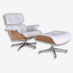Charles Eames Inspired Lounge Chair & Ottoman - Ash Wood | White Leather