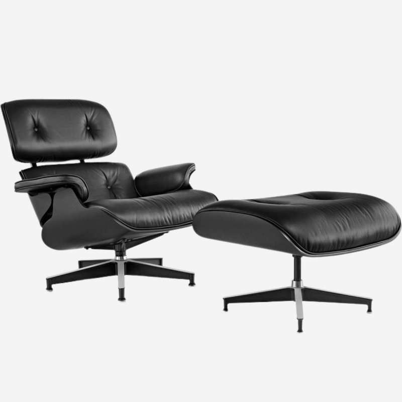 Eames All Black Lounge Chair & Ottoman  Ebony Ash Wood Black Leather