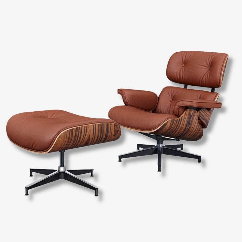 Eames Style Lounge Chair & Ottoman – Rosewood & Brown Leather