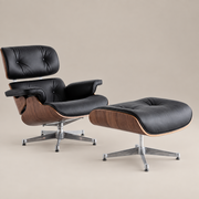 Eames Mid-Century Lounge Chair & Ottoman – Walnut Wood & Black Leather