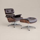 Eames Mid-Century Lounge Chair & Ottoman – Walnut Wood & Dark Brown Leather