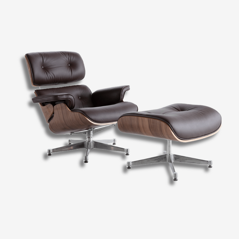 Eames Mid-Century Lounge Chair & Ottoman – Walnut Wood & Dark Brown Leather