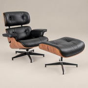 Eames Style Lounge Chair & Ottoman – Rosewood & Black Leather