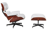 Eames Style Lounge Chair & Ottoman – Rosewood & White Leather