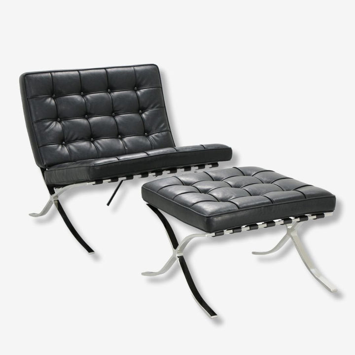Mies Barcelona Pavilion Chair with Footrest Black